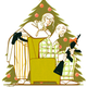 Drawing of a family exchanging guns for Christmas
